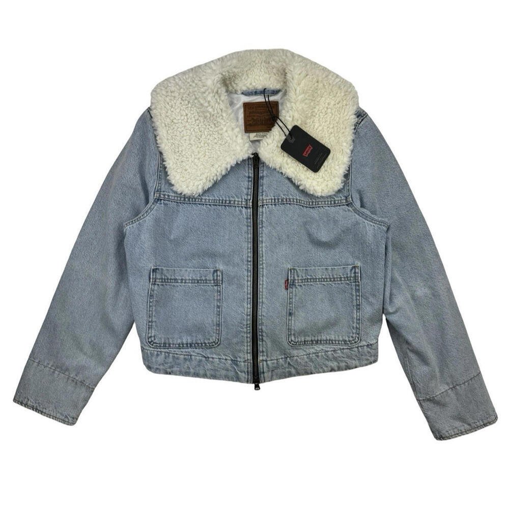 Levi's Retro Sherpa Trucker Denim Jacket Light Wash Indigo Size XL